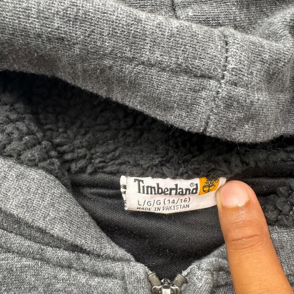 Timberland Boys Sherpa Lined Full Zip‎ Hoodie Gray Size L 14/16 Logo Sweatshirt